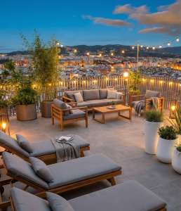 Terraza en las alturas en la promoción Torre Barceló, de la guía sobre comó amueblar una terraza de Stoneweg Living
